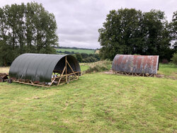 Each hut was assembled in the center of the site and positioned later.