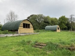 Both pods now clad - very low carbon impact as the timber was sourced from the woods at Little Bray Farm.